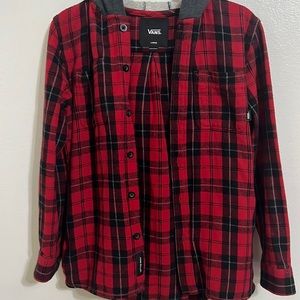 Vans, Red, black, and grey hooded flannel